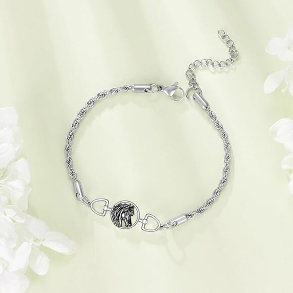 Stainless Steel Horse Snaffle Bit Bracelet Equestrian Jewelry for Women NWT - Picture 3 of 6